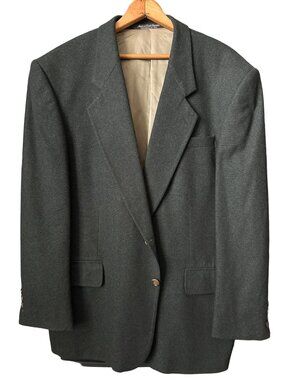 Oscar De la Renta Grey Wool Blazer Blend Double Button Fully Lined Charcoal 44R